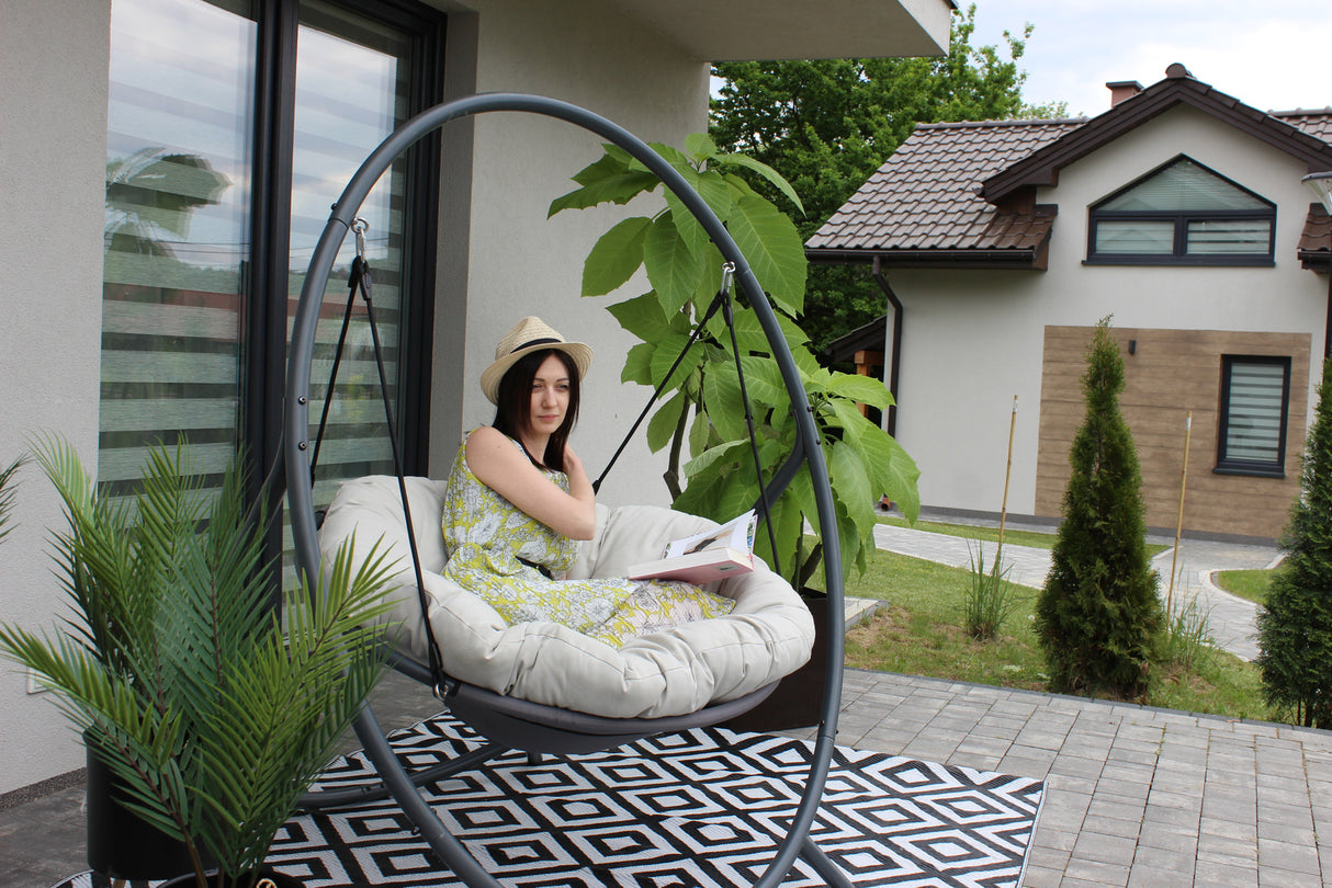 Poltrona Sospesa Sobre Premium Garden Line Naturale Cuscino Grigio 150kg