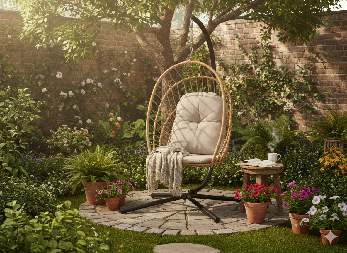 Poltrona Sospesa Pieghevole Eris Garden Line Marrone Cuscino Grigio 140kg