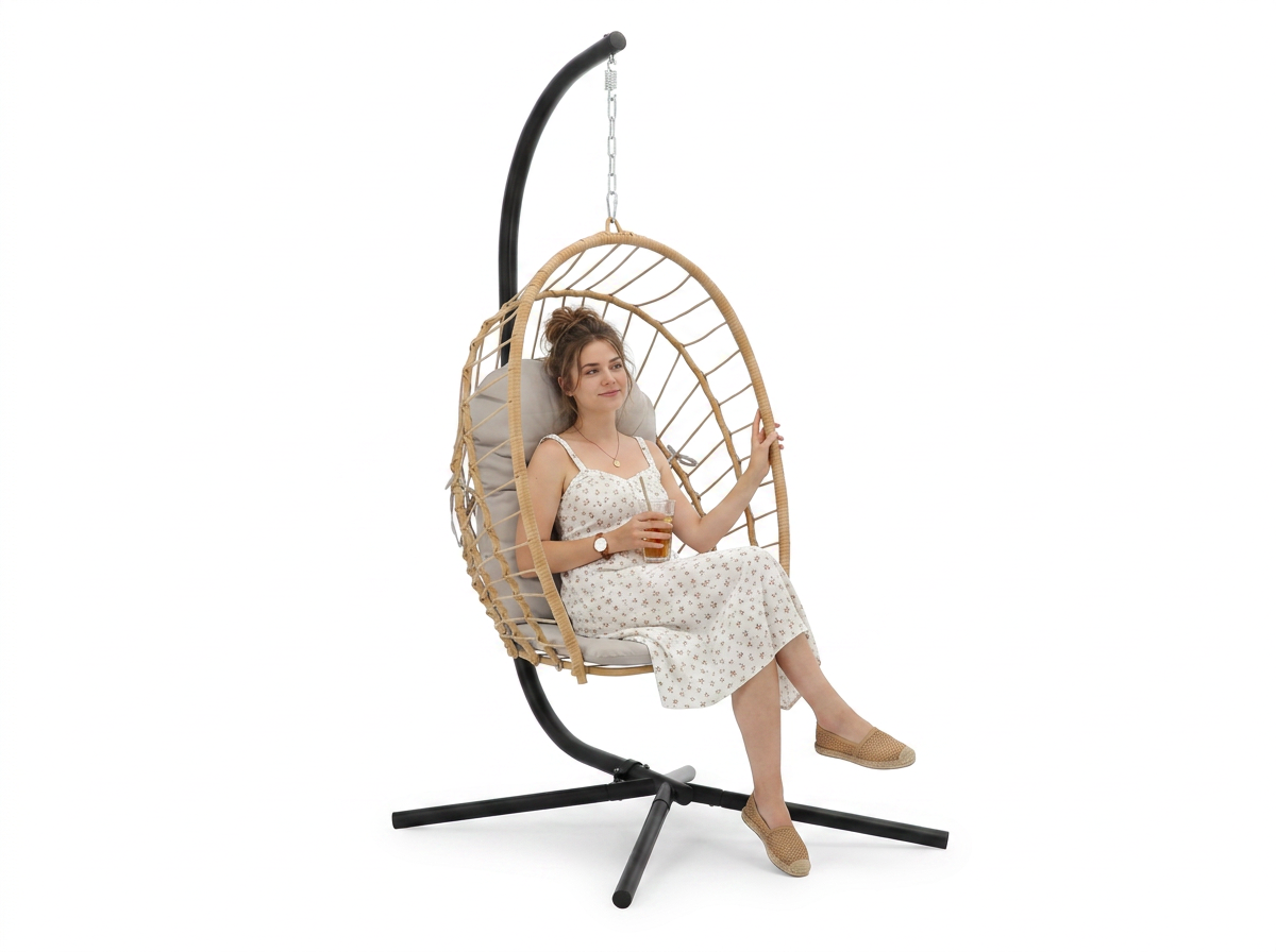 Poltrona Sospesa Pieghevole Eris Garden Line Marrone Cuscino Grigio 140kg