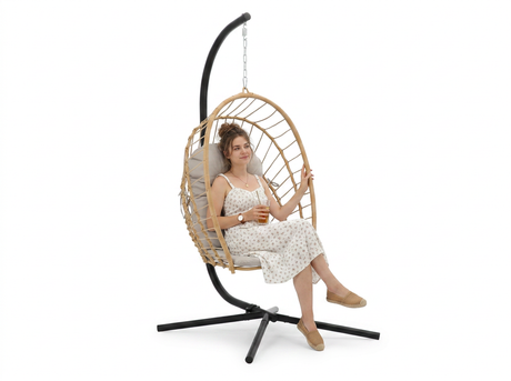 Poltrona sospesa pieghevole Eris Garden Line marrone con cuscino grigio