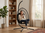 Poltrona Sospesa Pieghevole Eris Garden Line Nera Cuscino Nero 140kg