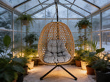 Poltrona Sospesa Pieghevole Faron Garden Line Naturale Cuscino Grigio 150kg