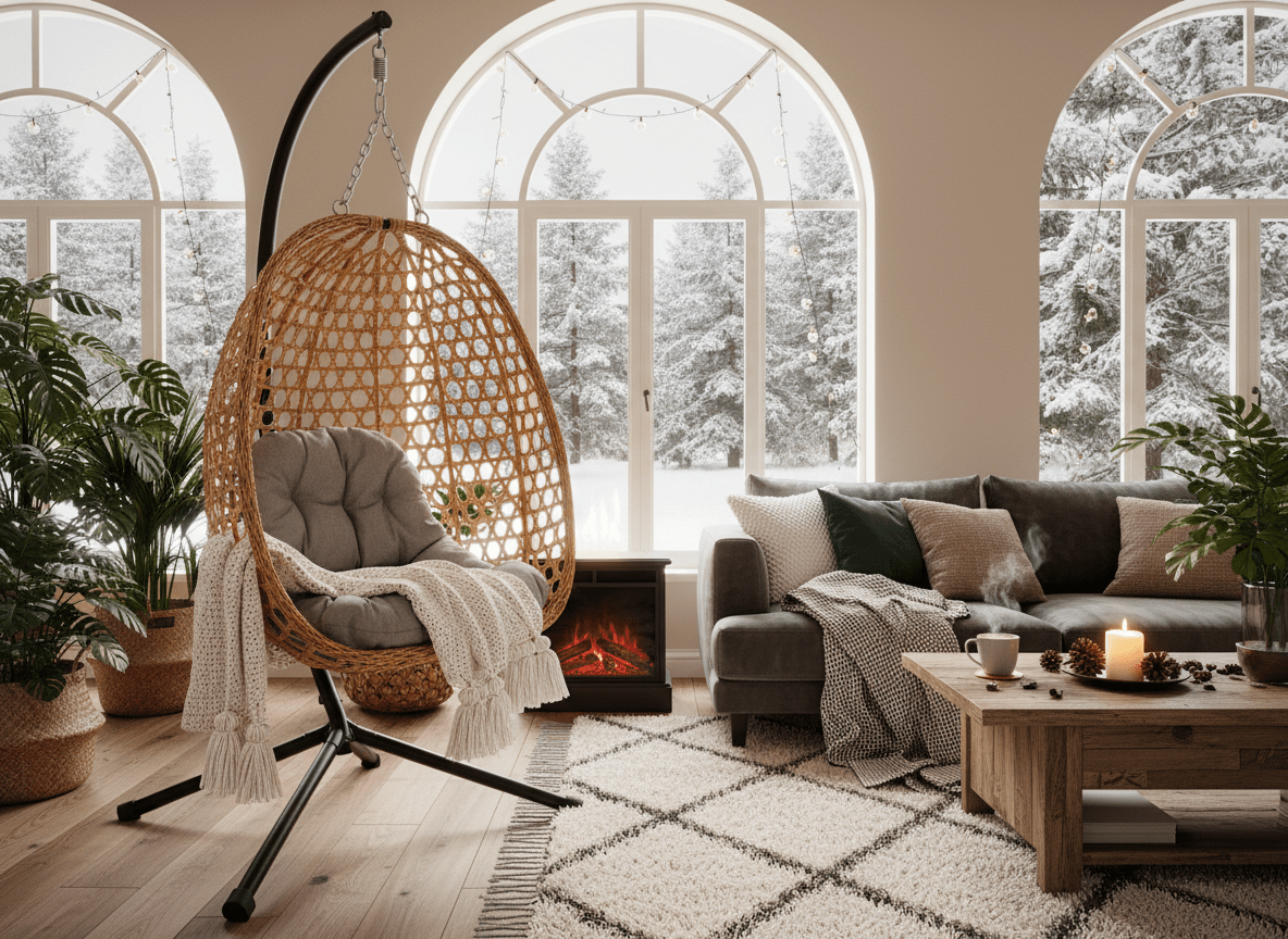 Poltrona Sospesa Pieghevole Faron Garden Line Naturale Cuscino Grigio 150kg