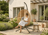 Poltrona Sospesa Pieghevole Faron Garden Line Naturale Cuscino Grigio 150kg