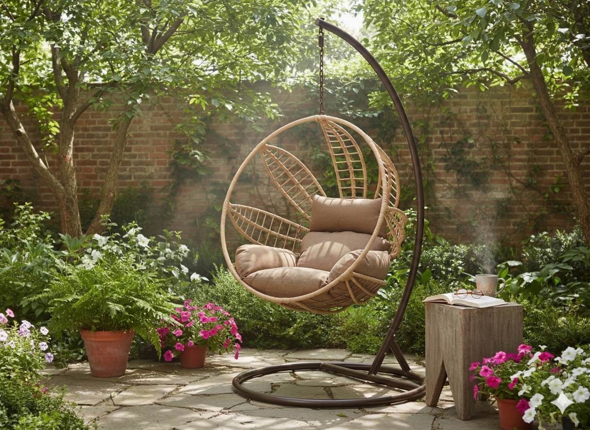 Poltrona Sospesa Sobre Premium Garden Line Naturale Cuscino Grigio 150kg