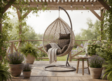 Poltrona Sospesa Garden Line Grigia Technorattan Cuscino Marrone 150kg