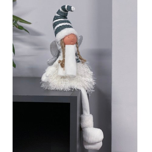 Fata Natalizia Seduta Figurina Decorativa con Ali Glitterate 55Cm