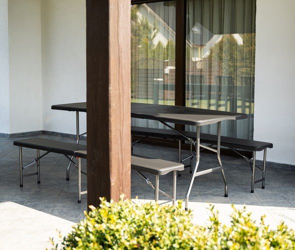 Set Tavolo Giardino Pieghevole 180cm + 2 Panche Nero