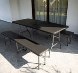 Set Tavolo Giardino Pieghevole 180cm + 2 Panche Nero
