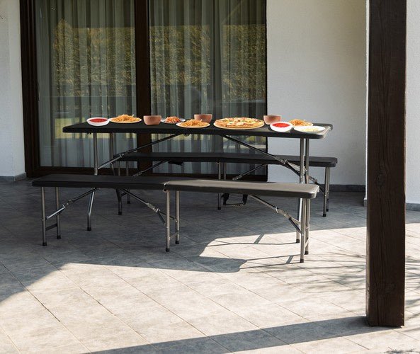Set Tavolo Giardino Pieghevole 180cm + 2 Panche Nero
