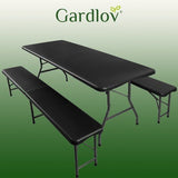 Set Tavolo Giardino Pieghevole 180cm + 2 Panche Nero