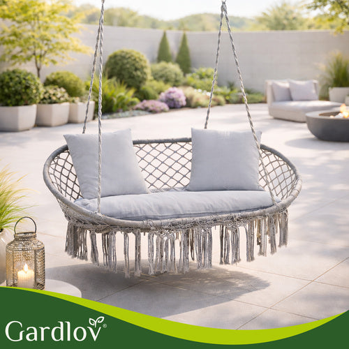 Altalena Doppia da Giardino con Cuscino Grigio o Crema – Relax Outdoor Comfort