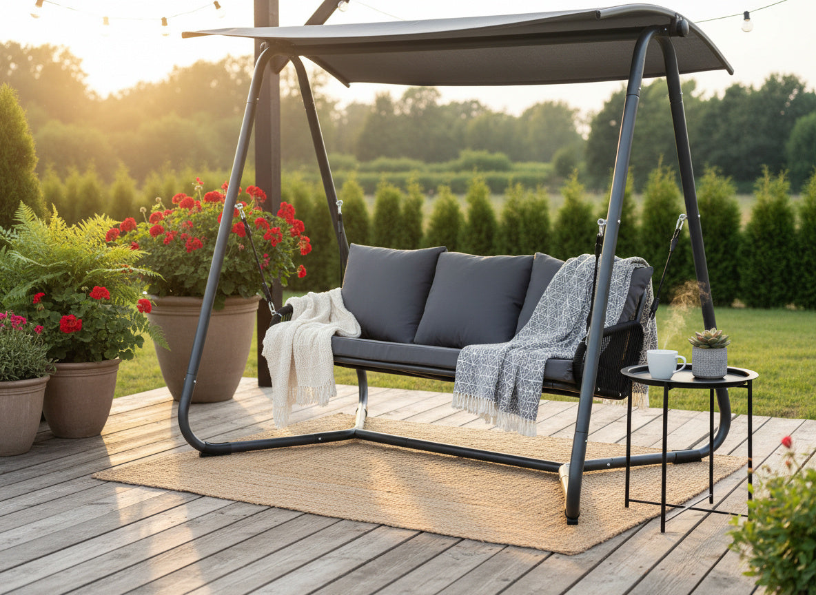Dondolo da Giardino Premium 3 Posti Garden Line Antracite Cuscino 8cm 260kg