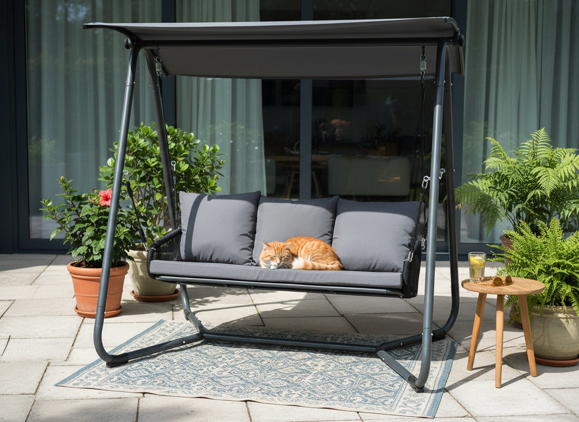 Dondolo da Giardino Premium 3 Posti Garden Line Antracite Cuscino 8cm 260kg