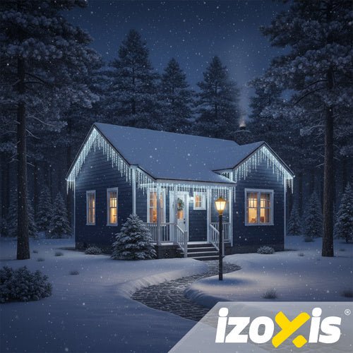 Luci di Natale IZOXIS 300 LED – 15 m, Bianco Freddo, IP44, 8 Modalità + Flash – Per Esterni e Interni