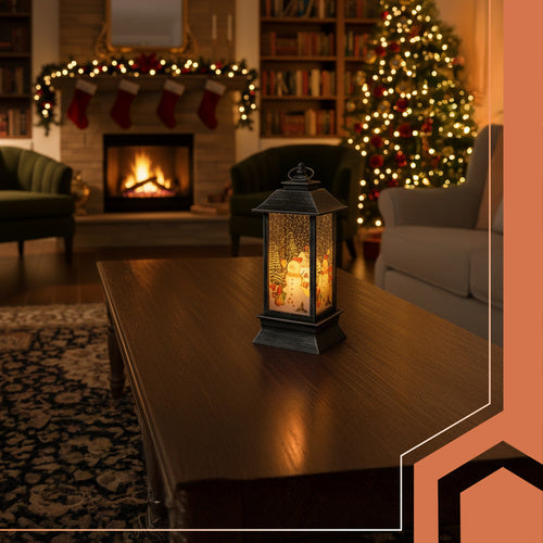 Lanterna Natalizia a LED Decorazione in Grigio, Bianco e Rosso con Luce Calda