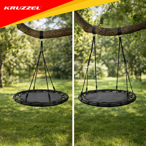 Altalena a nido nero 100 cm – portata 150 kg, corde regolabili