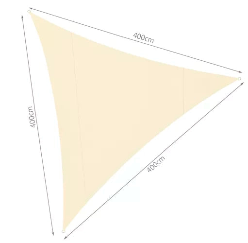 Vela ombreggiante triangolare 4×4×4 m – poliestere 180 g/m², beige, anelli in acciaio inox