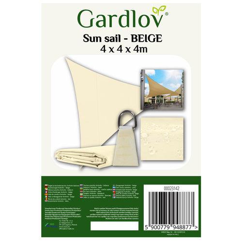 Vela ombreggiante triangolare 4×4×4 m – poliestere 180 g/m², beige, anelli in acciaio inox