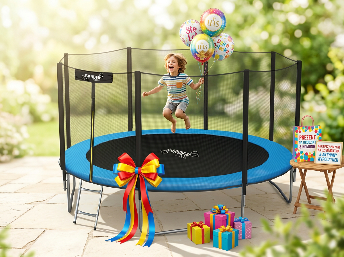 Trampolino da Giardino Garden Line 374cm Scaletta Rete Sicurezza CE GS
