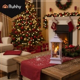 Lanterna Natalizia a LED Decorazione in Grigio, Bianco e Rosso con Luce Calda