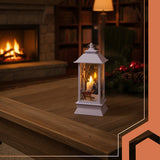 Lanterna Natalizia a LED Decorazione in Grigio, Bianco e Rosso con Luce Calda