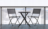 Set Mobili da Balcone Nero Tavolo + 2 Sedie Pieghevoli