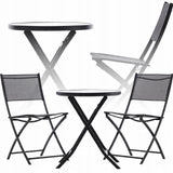 Set Mobili da Balcone Nero Tavolo + 2 Sedie Pieghevoli