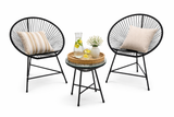 Set Mobili da Giardino Garden Line 2 Sedie Tavolino Nero Rattan Vetro 5mm