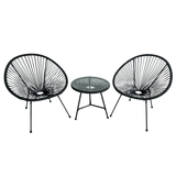 Set Mobili da Giardino Garden Line 2 Sedie Tavolino Nero Rattan Vetro 5mm