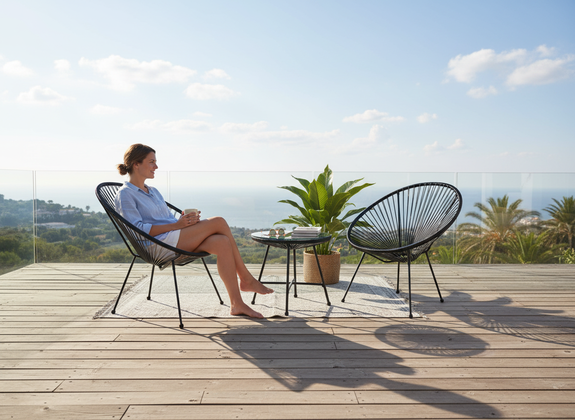 Set Mobili da Giardino Garden Line 2 Sedie Tavolino Nero Rattan Vetro 5mm