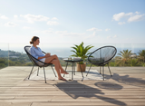 Set Mobili da Giardino Garden Line 2 Sedie Tavolino Nero Rattan Vetro 5mm