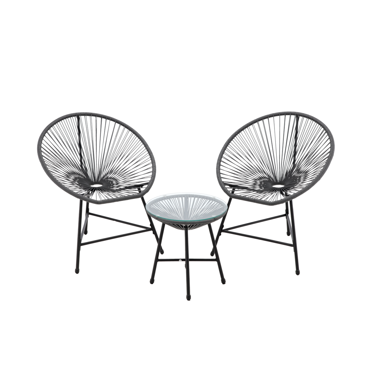 Set Mobili da Giardino Garden Line 2 Sedie Tavolino Grigio Rattan Vetro 5mm