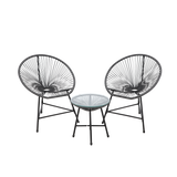 Set Mobili da Giardino Garden Line 2 Sedie Tavolino Grigio Rattan Vetro 5mm
