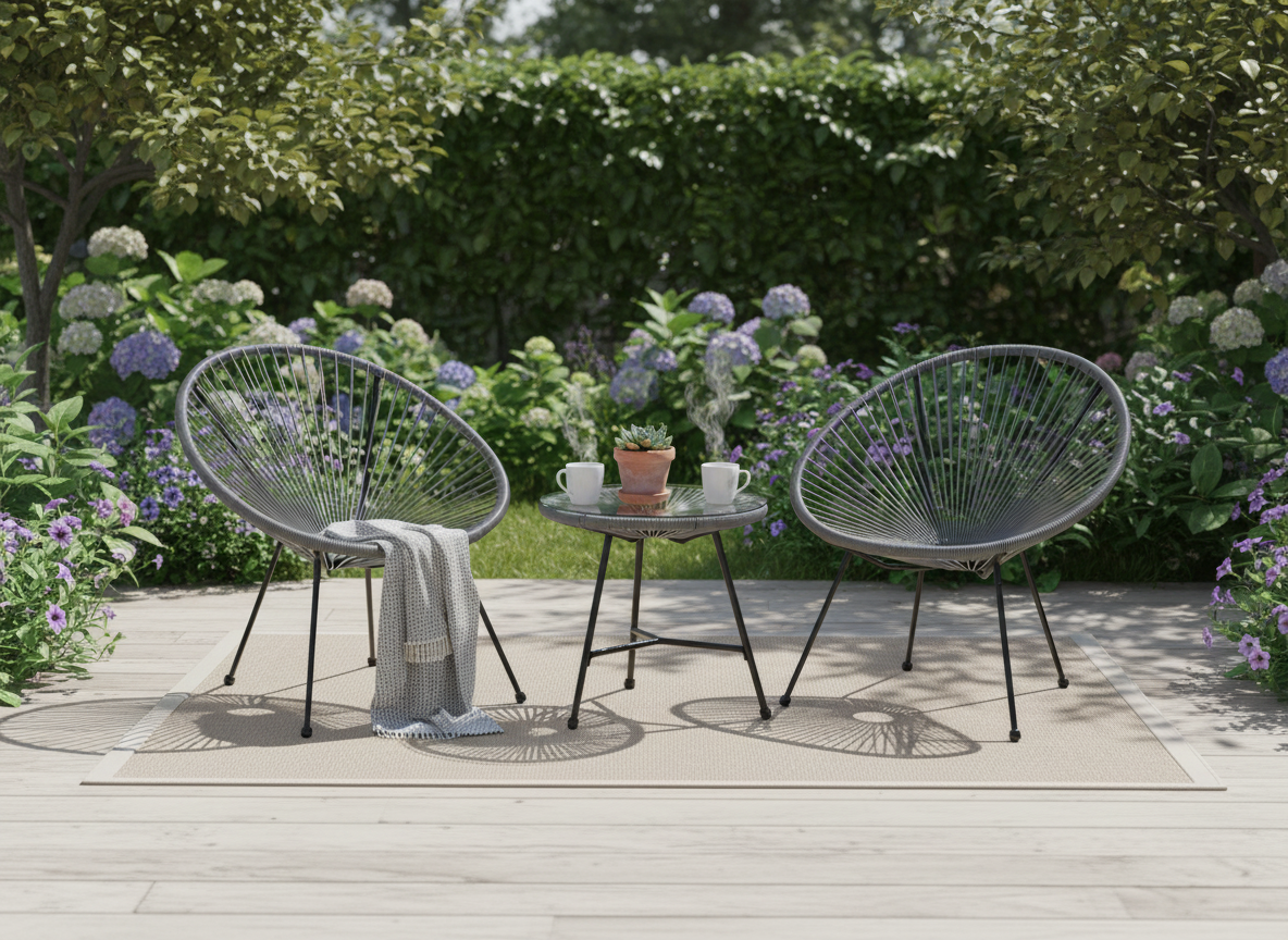 Set Mobili da Giardino Garden Line 2 Sedie Tavolino Grigio Rattan Vetro 5mm