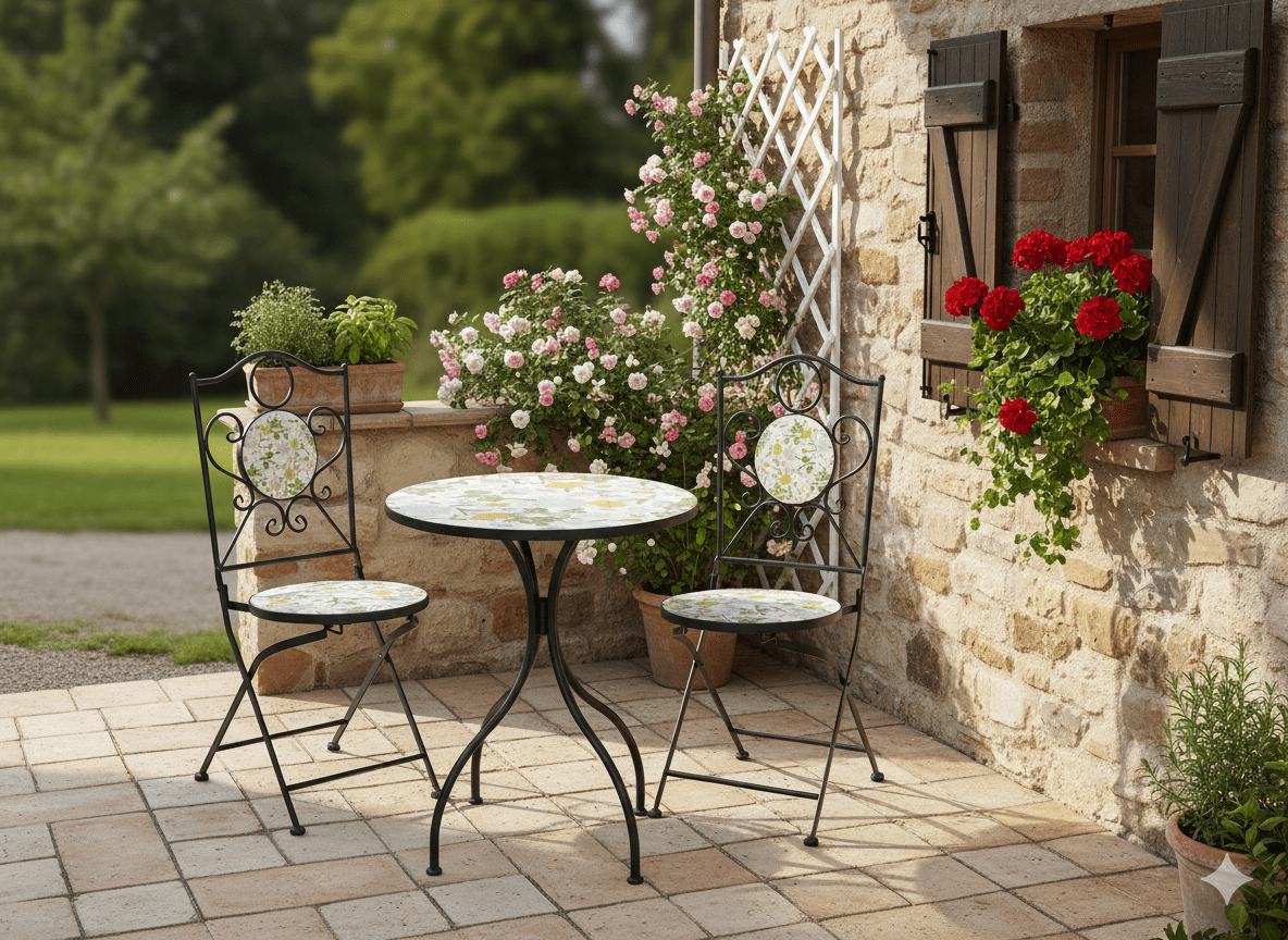Set Sedie + Tavolo da Giardino Stile Mosaico
