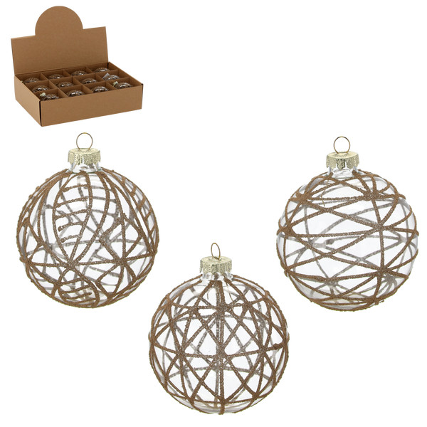 Pallina di Natale in Vetro Trasparente Dorata Ø8 cm – Decori Assortiti