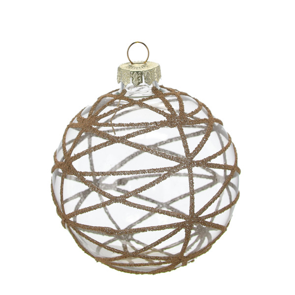 Pallina di Natale in Vetro Trasparente Dorata Ø8 cm – Decori Assortiti