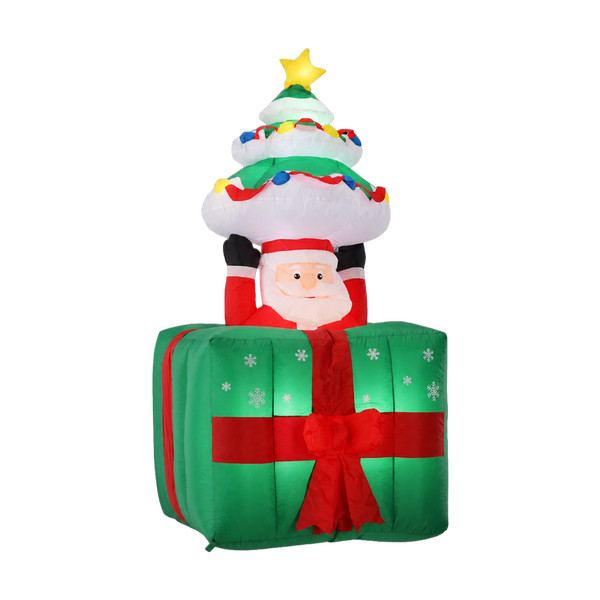 Babbo Natale Gonfiabile Animato con Albero nel Pacco Regalo 180 cm con Luci LED