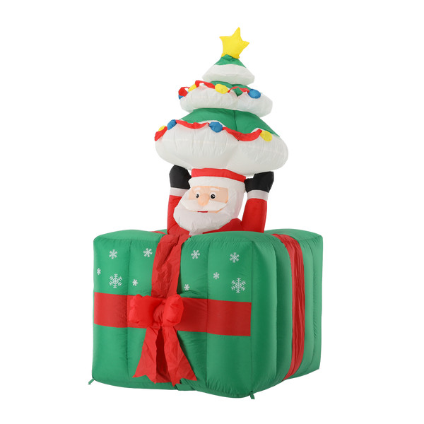 Babbo Natale Gonfiabile Animato con Albero nel Pacco Regalo 180 cm con Luci LED