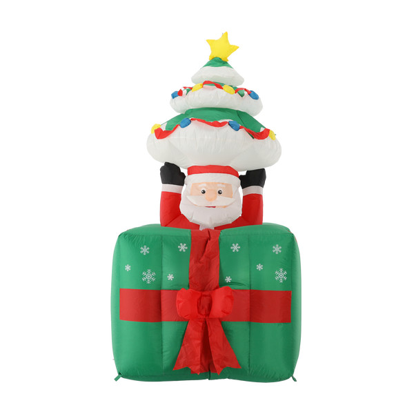 Babbo Natale Gonfiabile Animato con Albero nel Pacco Regalo 180 cm con Luci LED