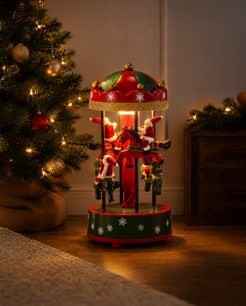Giostra Natalizia 60 cm con Luci LED, Musica e Movimento