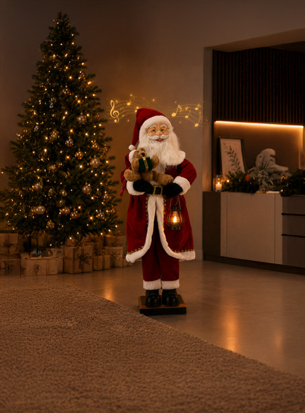 Babbo Natale con Orsetto 110 cm con Luci LED, Musica e Movimento