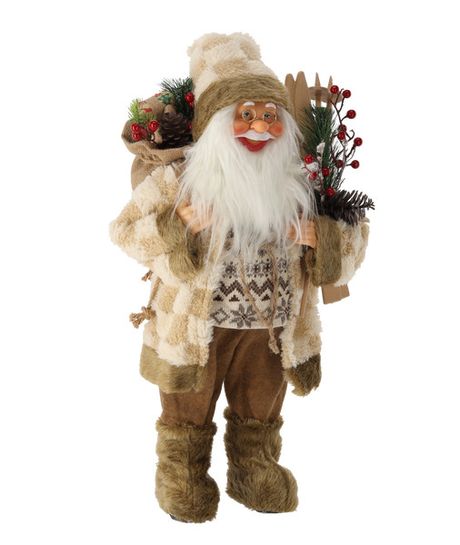 Babbo Natale in Piedi con Sci Beige e Marrone 60 cm