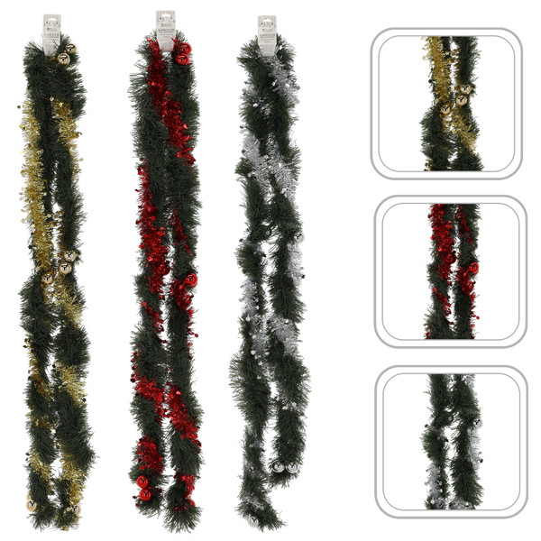 Festone Natalizio Verde per Albero Ø12 cm x 2,74 m – Fantasie Assortite