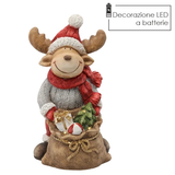 Figura Natalizia Renna con Sacco di Regali Luminosa LED 30 x 20 x 43 cm