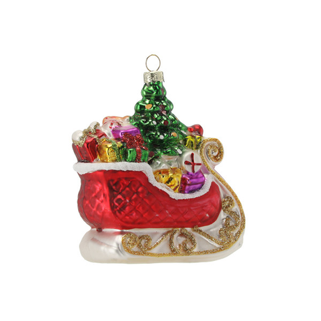 Pallina di Natale in Vetro Slitta con Regali 10,4 x 11,4 cm