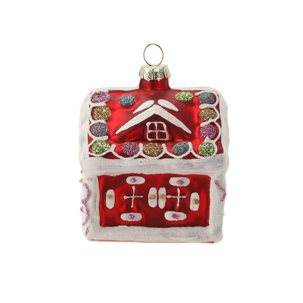 Pallina di Natale in Vetro a Forma di Casetta 6,5 x 7,9 cm