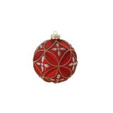 Pallina di Natale in Vetro Rosso Scuro Decorata 10 cm – Decori Assortiti