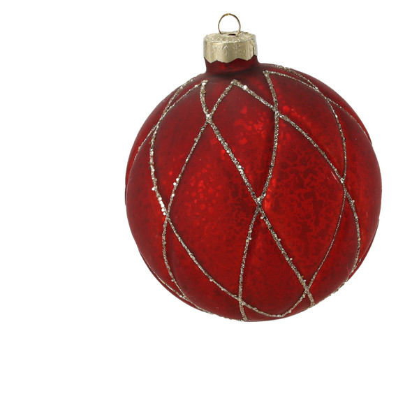 Pallina di Natale in Vetro Rosso Scuro Decorata 10 cm – Decori Assortiti